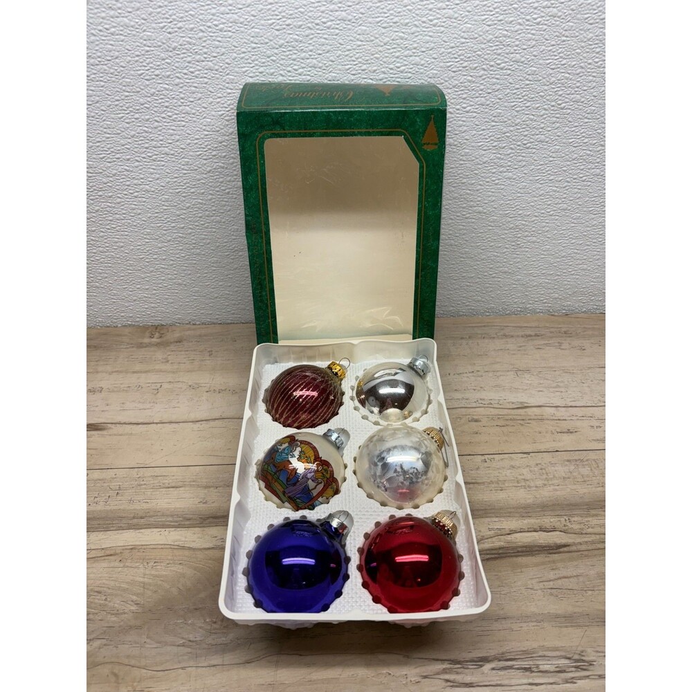 Vtg Christmas By Krebs Set Of 6 Glass Ball Christmas Tree Ornament